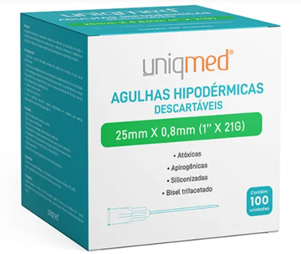 Agulha Hipodérmica 21G - 25x0,8mm - Uniqmed